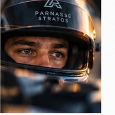 Close-up of Andrea Dupé's Parnasse Stratos helmet.