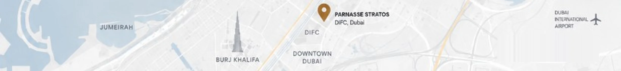 Map of Dubai marking Dubai Silicon Oasis, near Dubai International Airport and the Burj Khalifa.